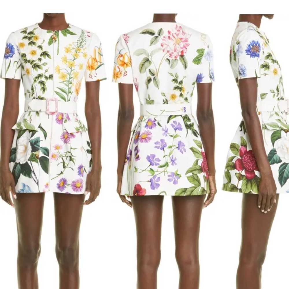 OSCAR FE LA RENTA floral belted zip front minidress